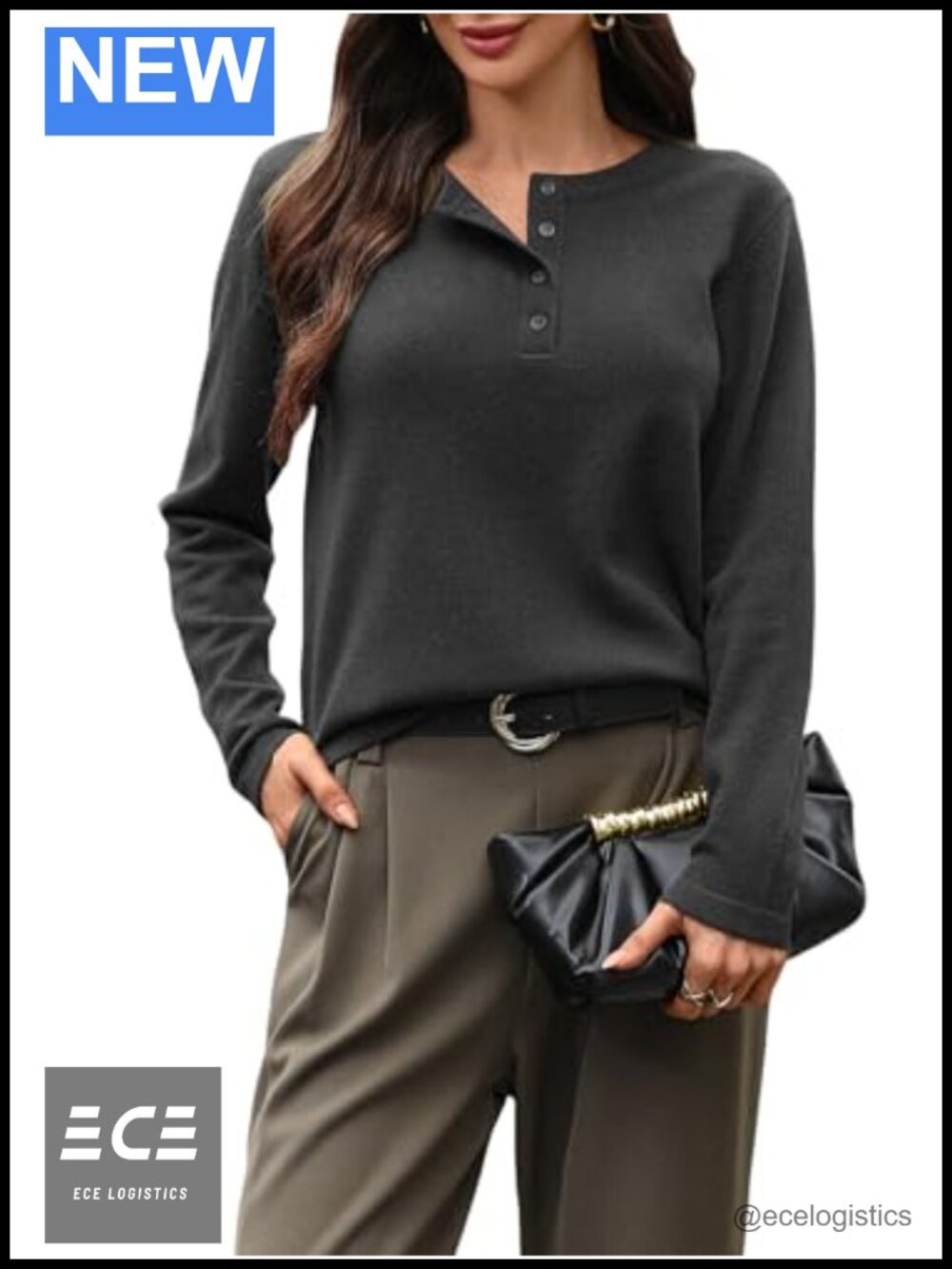 100% Wool Sweater Henley Button Long Sleeve Pullover Fall Sweater